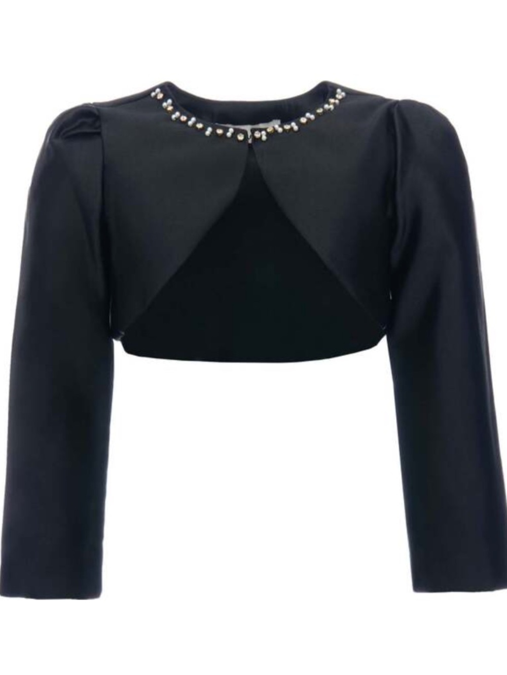 Tulleen Cropped Sating Cardigan, Black 7-8y